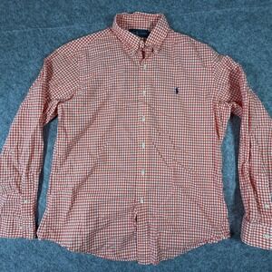 Ralph Lauren Button Down Shirt Mens Large Orange Gingham Check Long Sleeve Pony